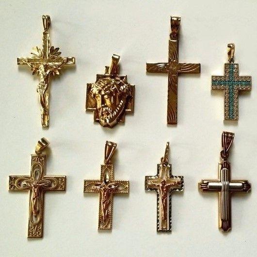 Gold Cross with Crown Logo - 14K Gold Cross pendant charm Jesus crown