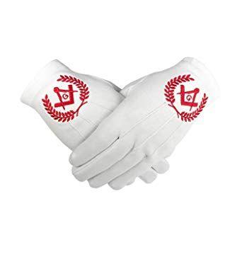 Red White and Square G Logo - Masonic Regalia White 100% Cotton Gloves Square Compass & G BT045 ...