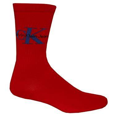 Crimson Colored Logo - Calvin Klein Jeans Logo Soft Cotton Rib Men's Socks, Crimson Red One