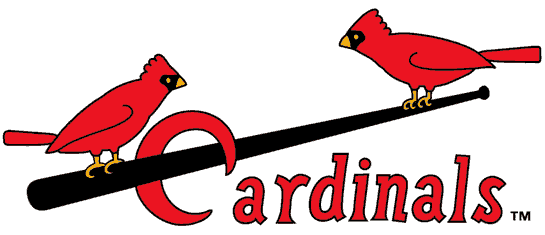 Cardinal On Bat Logo - St. Louis Cardinals Jersey Logo (1924) - Two cardinals perched on a ...