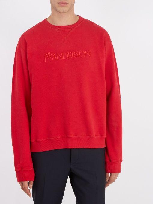 Crimson Colored Logo - Crimson Red Logo Embroidered Cotton Sweatshirt JW Anderson For Cheap