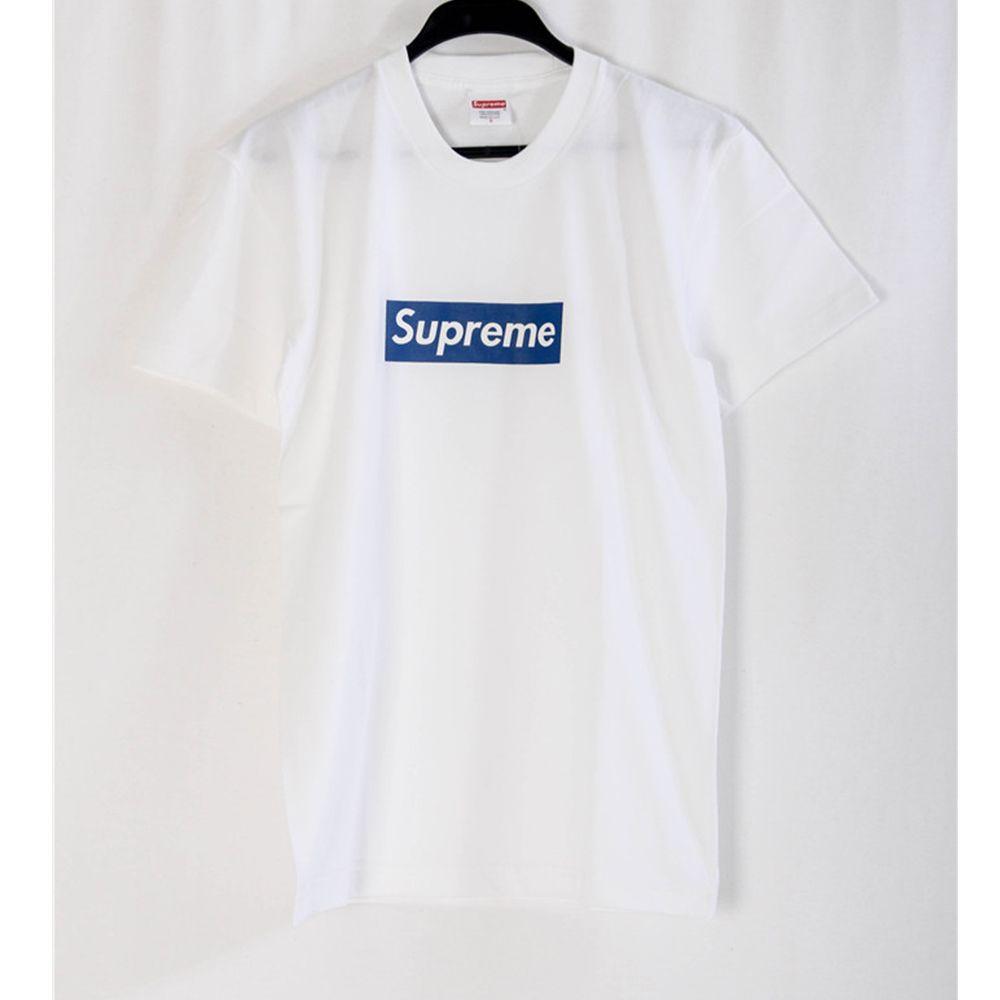 White a Blue Box Logo - Supreme White T-shirts with Blue Box Logo,T-Shirts & Polos