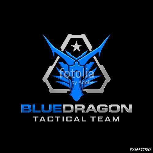 Blue Military Logo - Dragon Head Tactical Military Logo Design