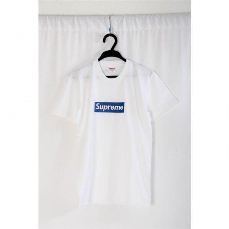 White a Blue Box Logo - Supreme White T-shirts with Blue Box Logo