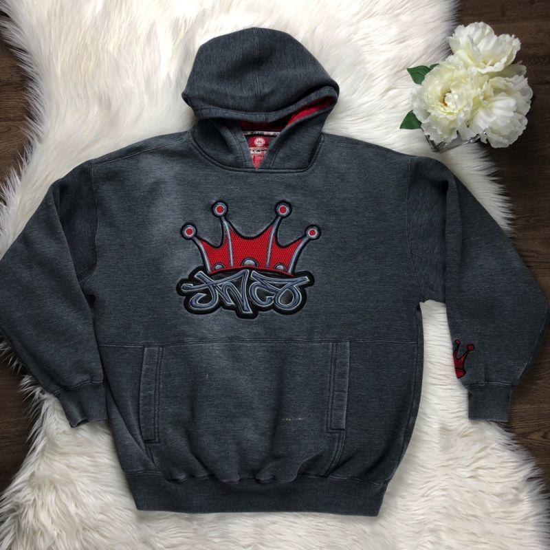 Grey with Red Lining Logo - Mens Vintage JNCO Jeans Hoodie Red Lining Gray Crown Embroidered ...