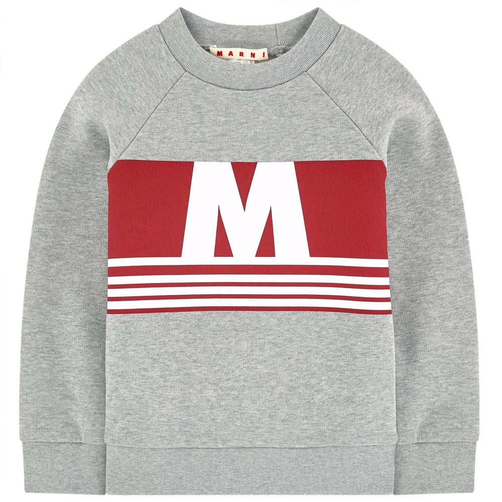 Grey with Red Lining Logo - Marni Girls Grey and Red Logo Sweatshirt – Petit New York