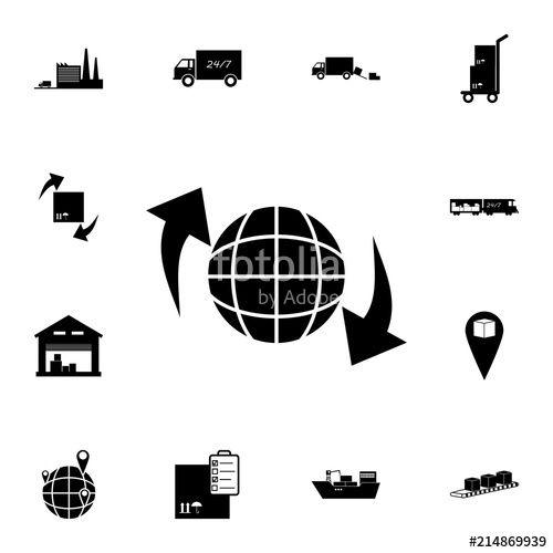 Circular White Globe Logo - circular arrows and globe icon. Detailed set of logistic icons