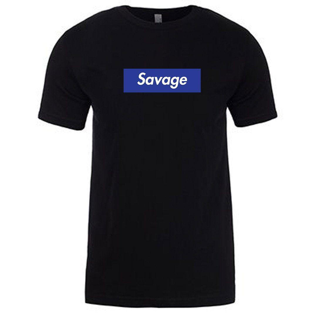 Savage Word Logo - 21 Savage ISSA Savage Blue Box Logo Black Short Sleeve T-Shirt – Cap ...
