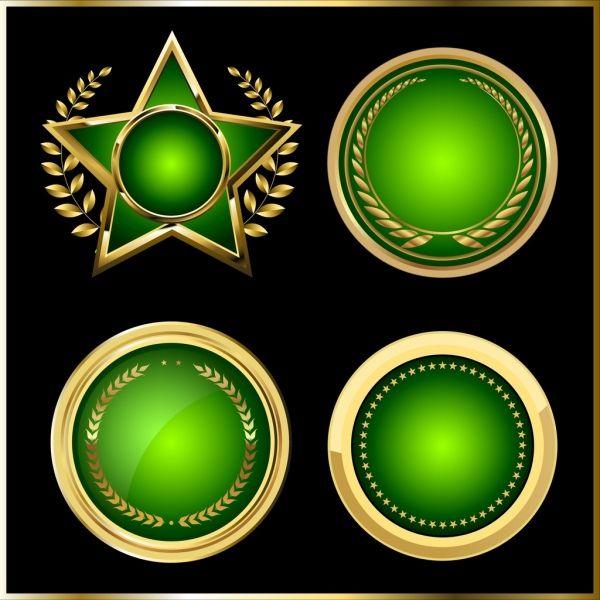 Green Circle Star Logo - Medal templates round star icons shiny green design Free vector