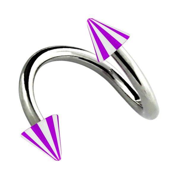 Purple and White w Logo - Helix Piercing Twisted Ring w/ Purple/White Bicolor Spikes