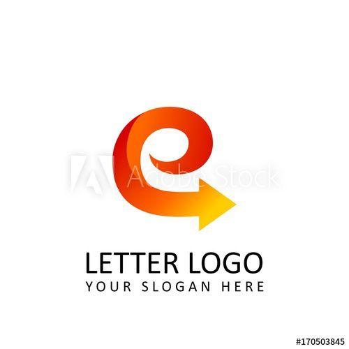 Orange Letter E Logo - letter E logo template orange round ribbon with arrow head - Buy ...
