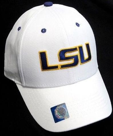 Purple and White w Logo - LSU Tigers NCAA Hat Cap Basic White w/ Purple Logo Adult Adjustable