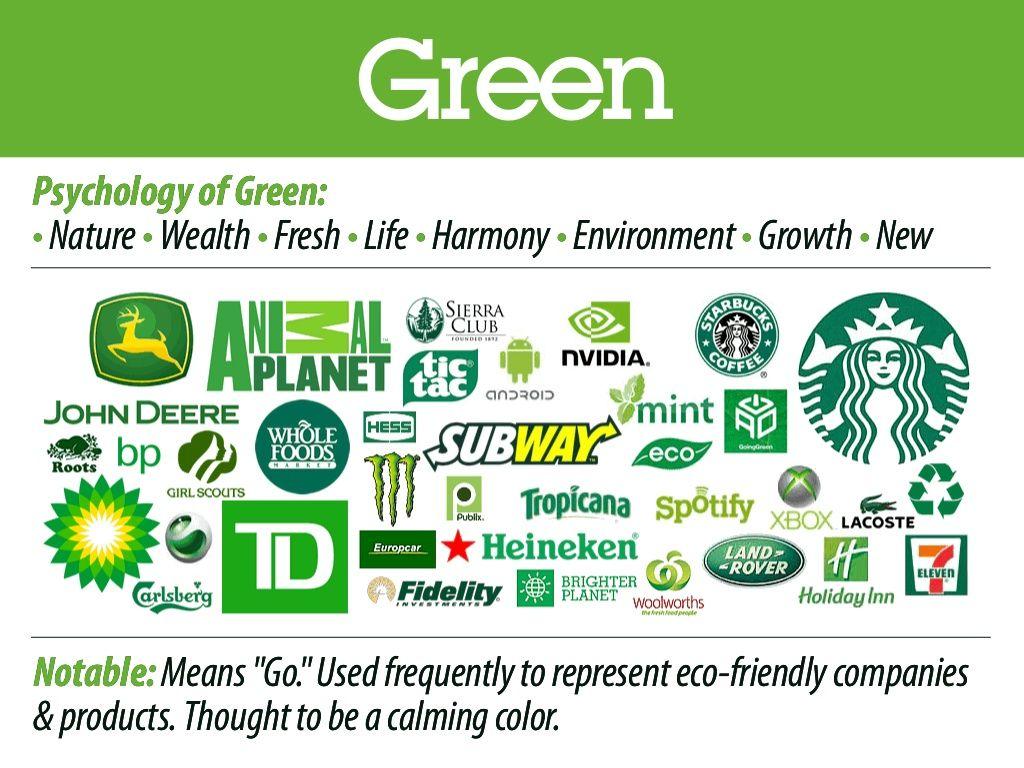 Green Colored Brand Logo - Green PsychologyofGreen: •Nature•Wealth•Fresh•Life•Harmony•Environmen…