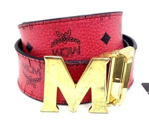 Gold and Red M Logo - $325 MCM Mens RED BLACK BIG M GOLD LOGO REVERSIBLE BUCKLE LEATHER