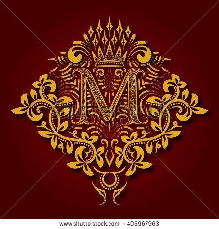 Gold and Red M Logo - Letter M #heraldic #monogram in coats of arms form. #Vintage golden ...