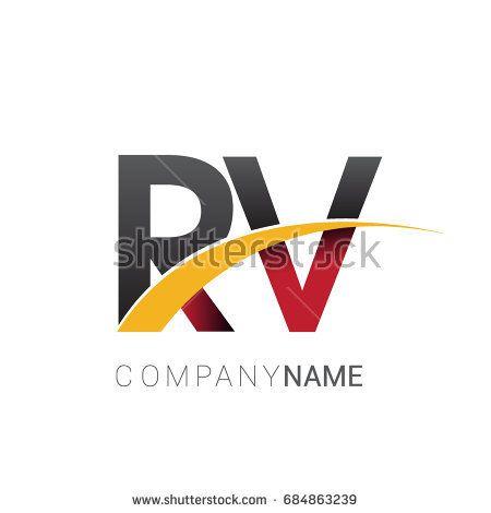 Red White and Yellow Brand Logo - initial letter RV logotype company name colored red, black