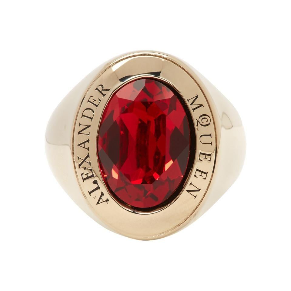 Gold and Red M Logo - Alexander Mcqueen Gold And Red Logo Ring in Metallic for Men