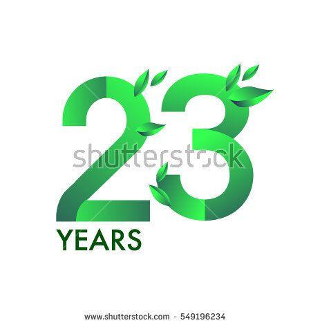 Green Colored Logo - twenty three years anniversary celebration logotype with leaf