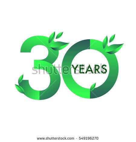 Green Colored Logo - thirty years anniversary celebration logotype with leaf and green