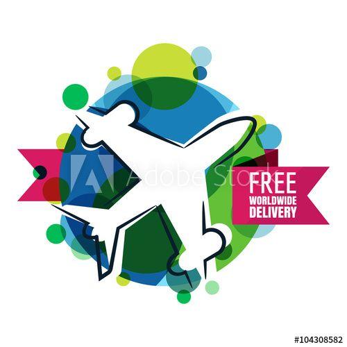 Green Airplane Logo - Free worldwide delivery icon. Flight airplane silhouette, green