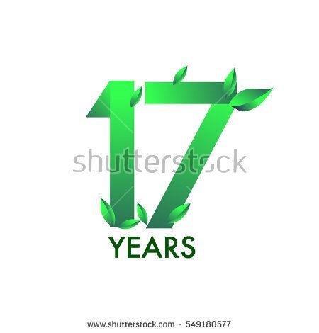 Green Colored Logo - seventeen years anniversary celebration logotype with leaf and green ...
