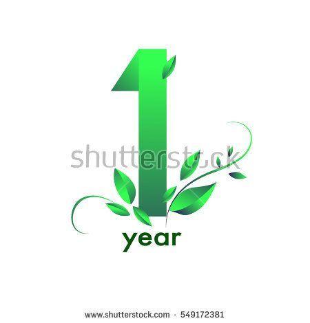 Green Colored Logo - one years anniversary celebration logotype with leaf and green ...