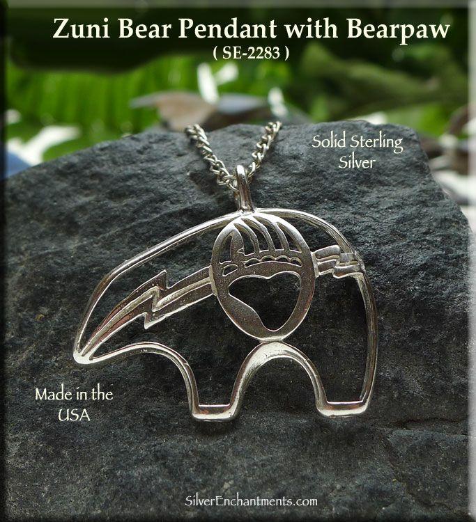 Silver Bear Logo - Sterling Silver Bear Pendant with Bearpaw, Native American Totem