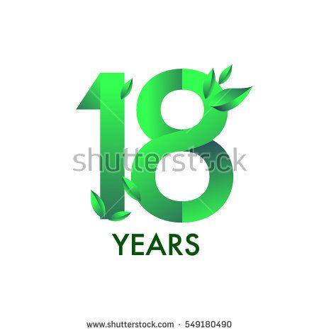 Green Colored Logo - eighteen years anniversary celebration logotype with leaf and green ...