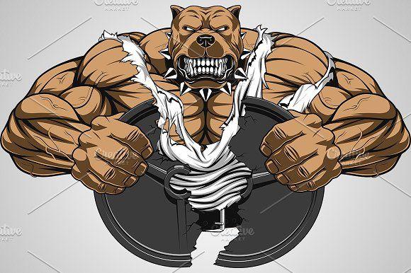 Angery Dog Bodybuilding Logo - Angry dog bodybuilder Illustrations Creative Market