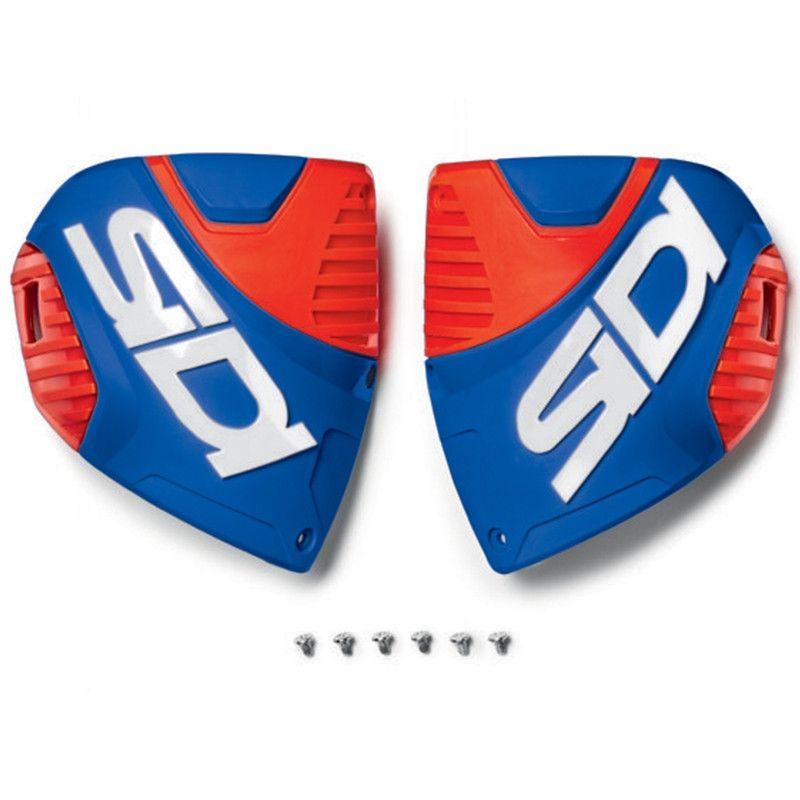 White with Red Sp Logo - Sidi Crossfire 3 Boot Shin Plate Blue Red Fluo. MD Racing