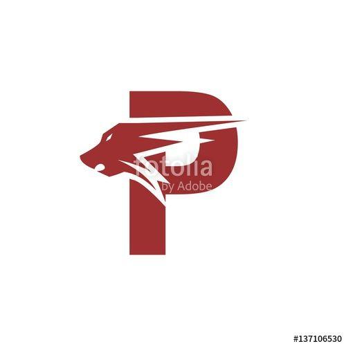 Long Red P Logo - Red Initial P letter with Tiger or Wolf Logo Design Template. Vector