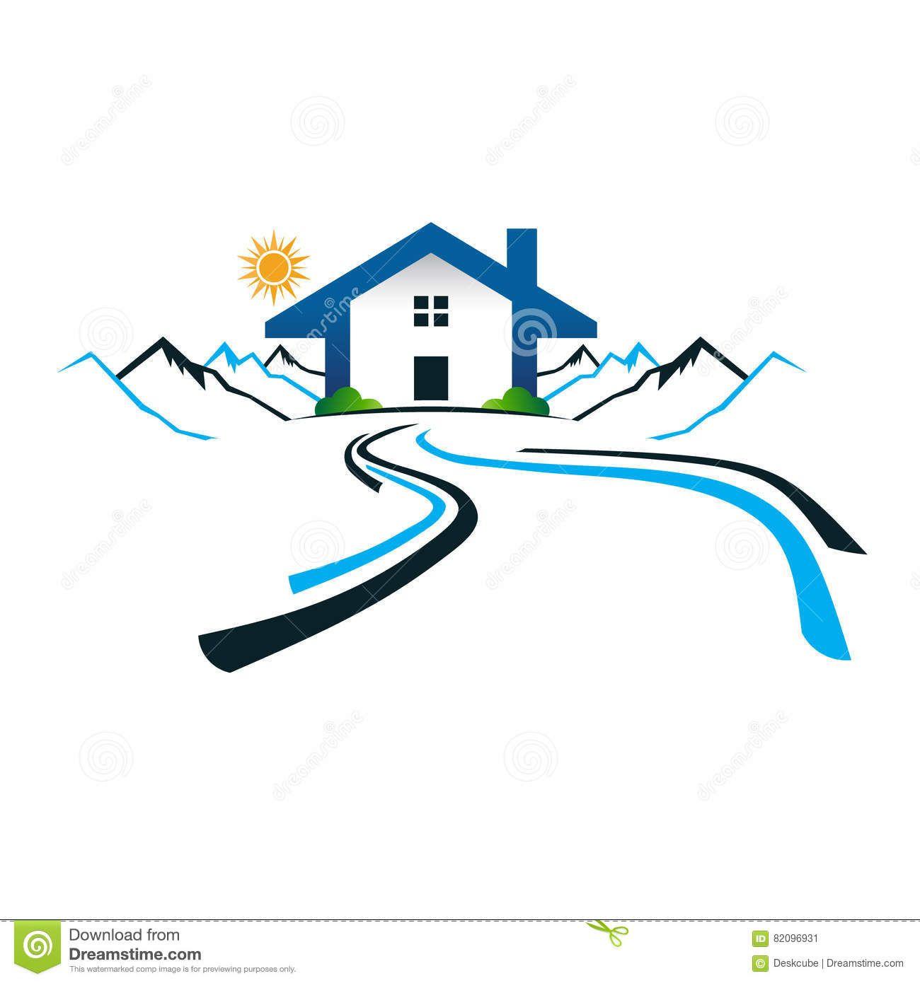 House Mountain Logo - House Surrouonded by Mountains with road Access. Sun. Mountains