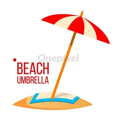 Umbrella Vector Logo - Beach Umbrella Vector. Sand Beach. Summer Vacation. Isolated Flat