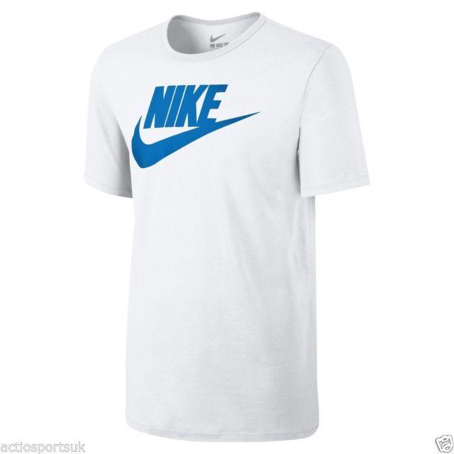 White and Blue T Logo - Nike Athletic Swoosh Tick Logo Crew Neck Men's White T Shirt – Size ...