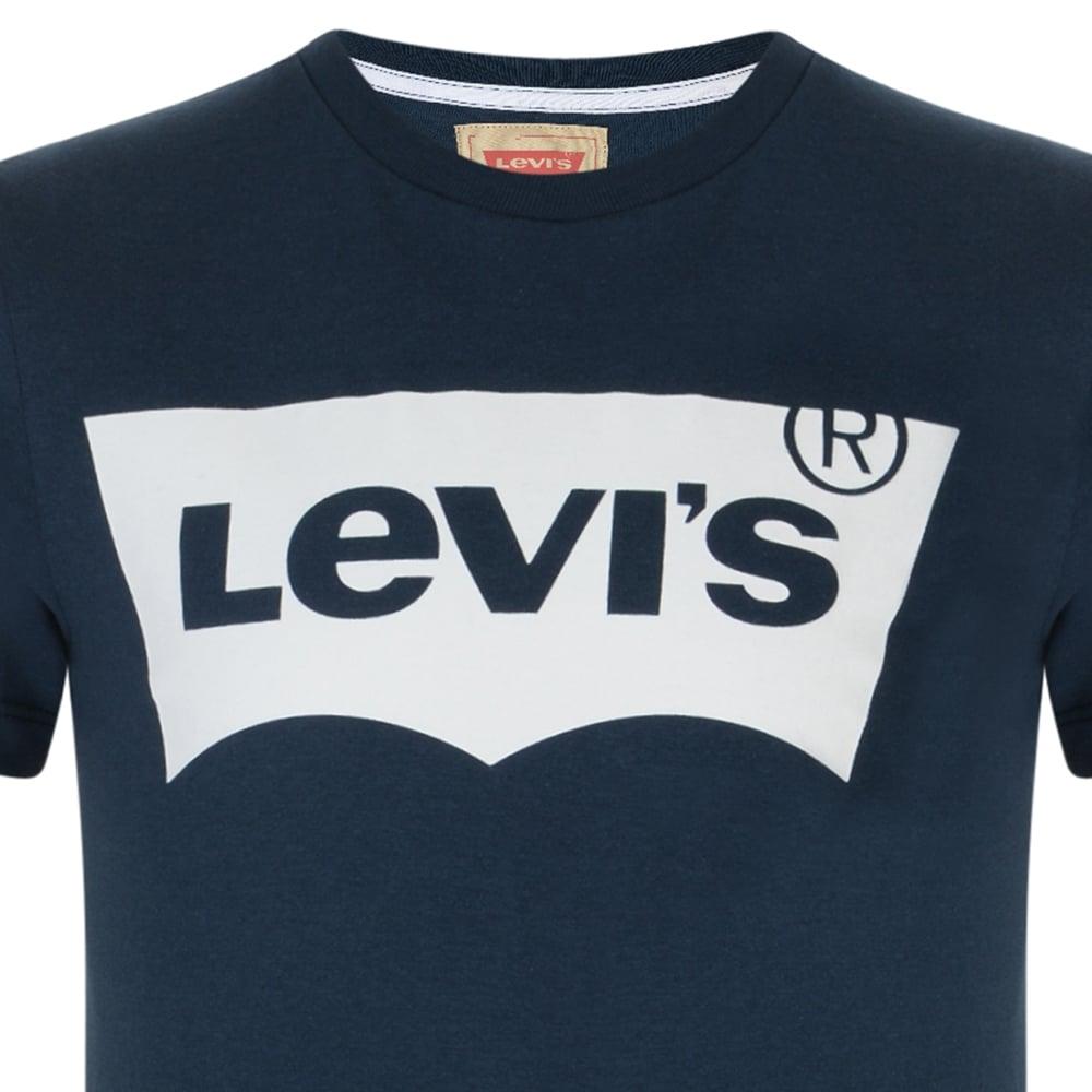 White and Blue T Logo - Levi's Boys Navy T Shirt With White Logo Print
