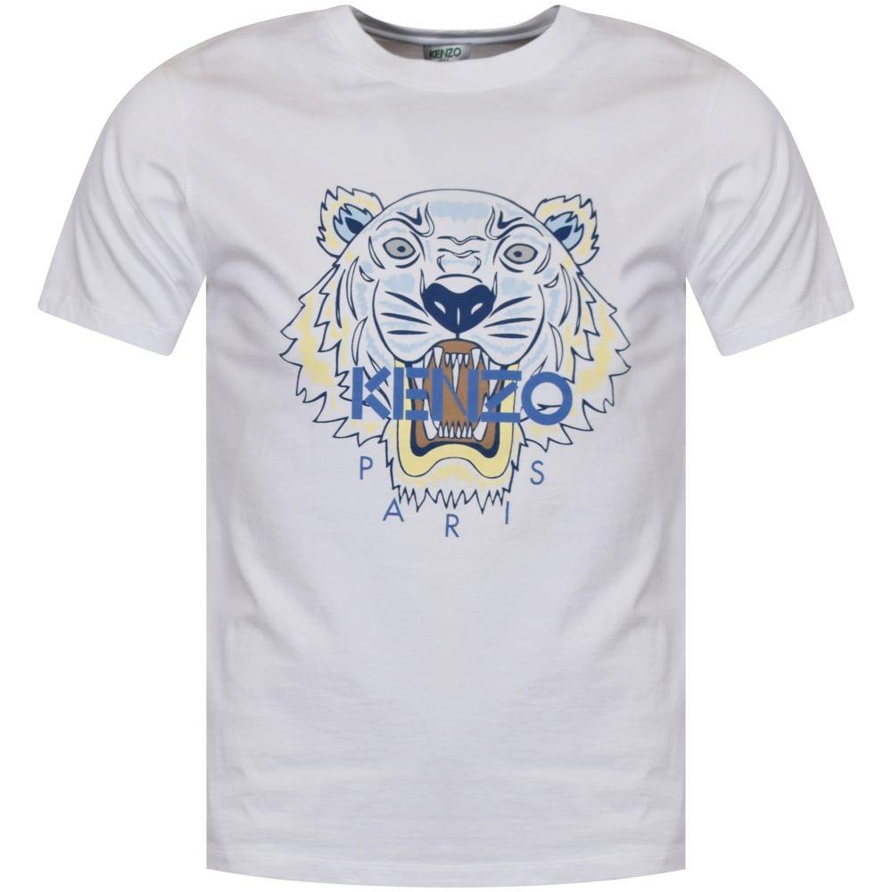 White and Blue T Logo - KENZO Kenzo White/Blue Tiger Logo T-Shirt - Men from Brother2Brother UK