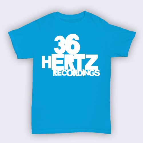 White and Blue T Logo - 36 Hertz Logo Sapphire Blue Tee Shirt | 36 Hertz Recordings