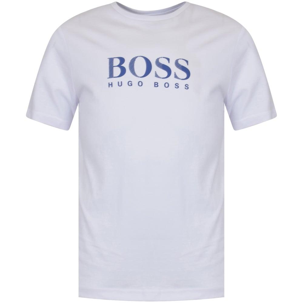 White and Blue T Logo - HUGO BOSS JUNIOR Hugo Boss Junior White Blue Text Logo T Shirt