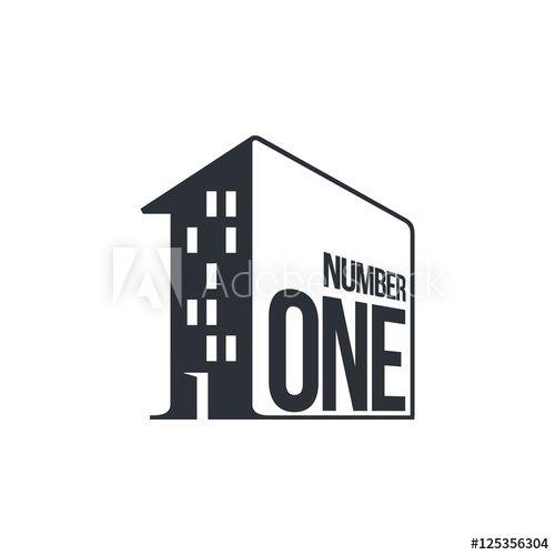 House Wall Logo - Black and white number one logo as apartment house, vector ...