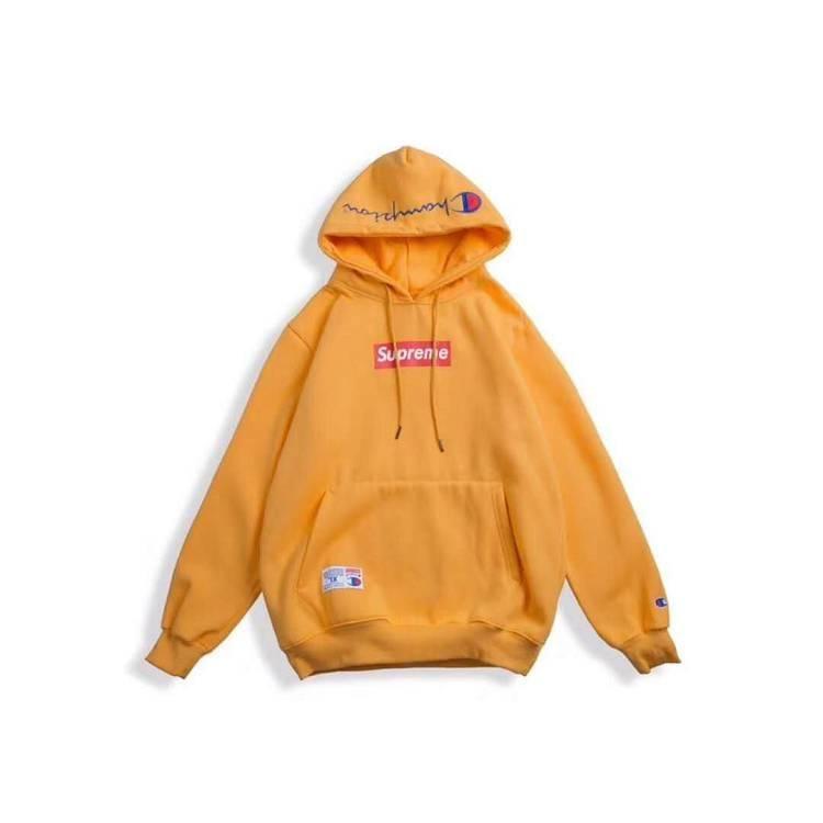 Red and Orange Box Logo - Cheap Supreme x Champion Red Box Logo Yellow Hoodie Sale Online at