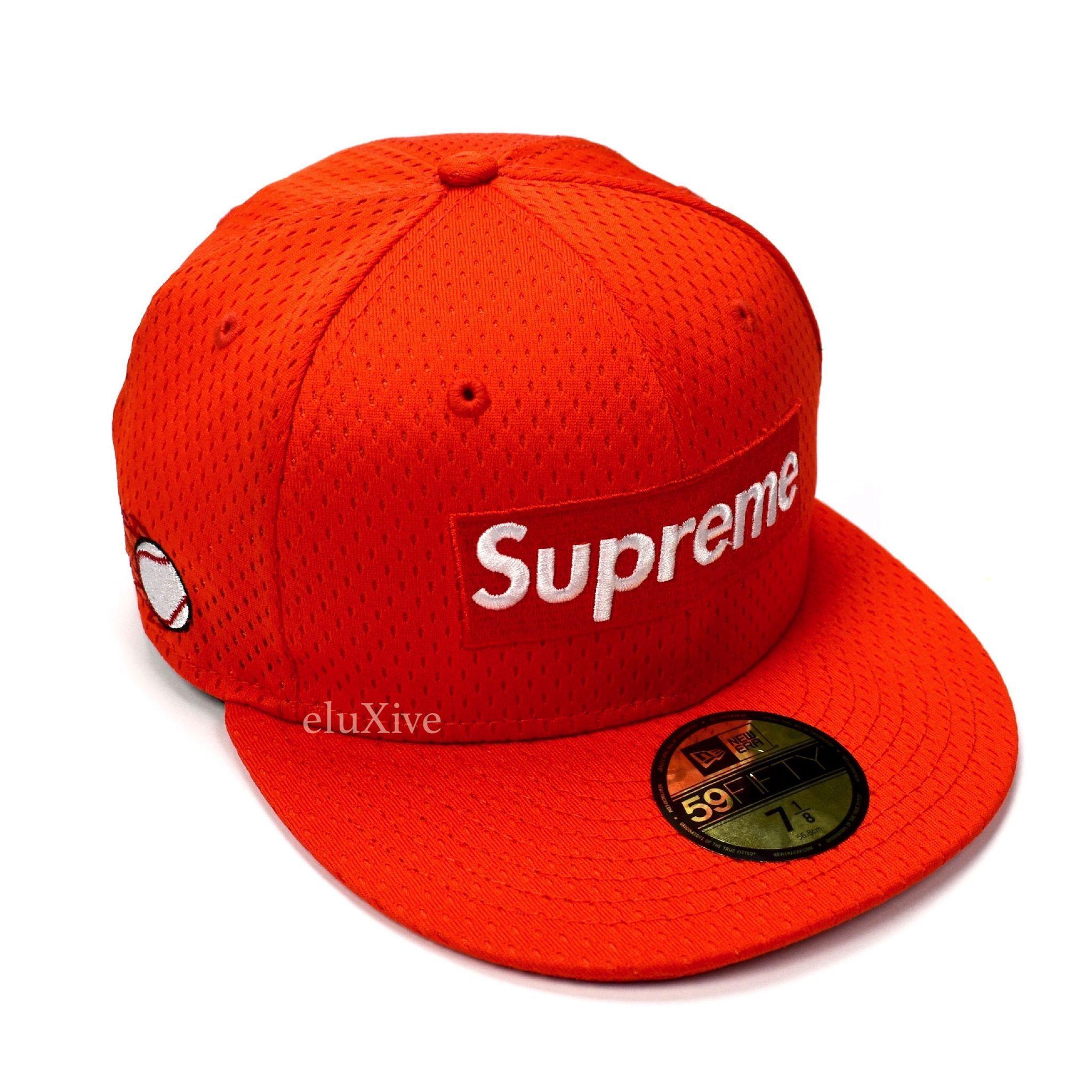 Red and Orange Box Logo - Supreme x New Era Orange Box Logo Mesh Fitted 59FIFTY Hat