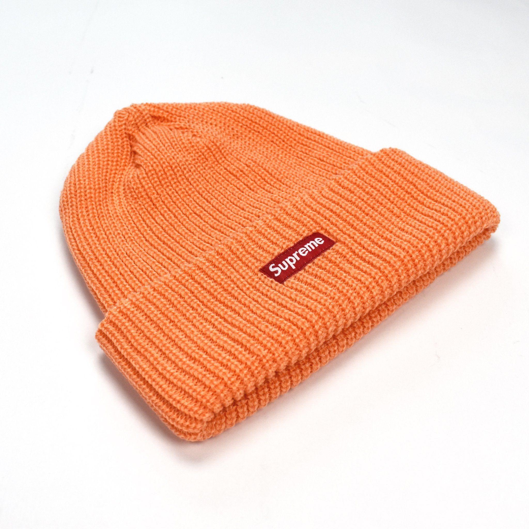 Red and Orange Box Logo - Supreme's Peach Orange Red Box Logo Rib Knit Beanie FW17