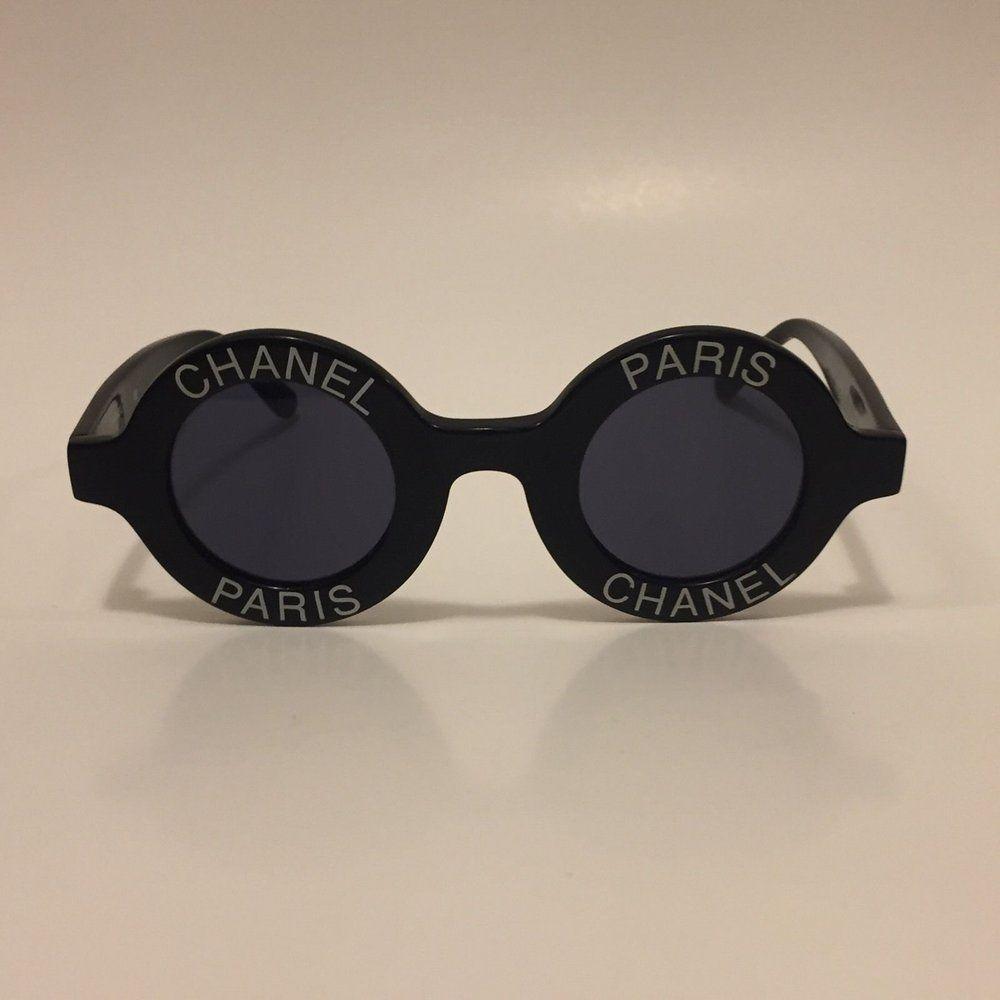 Chanel Paris Logo - RARE ICONIC VINTAGE CHANEL PARIS LOGO SUNGLASSES BLACK ROUND 01945