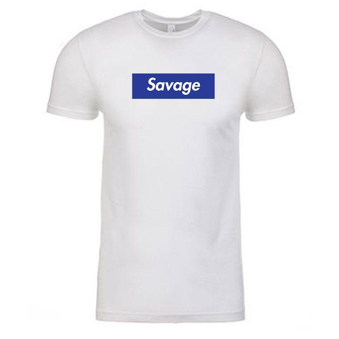Blue and White Box Logo - 21 Savage ISSA Savage Blue Box Logo White Short Sleeve T-Shirt – Cap ...