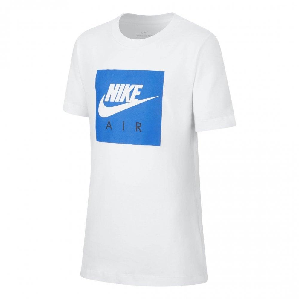 Blue and White Nike Logo - Nike Juniors Air Box Logo Print T-Shirt (White / Blue) - Kids from ...