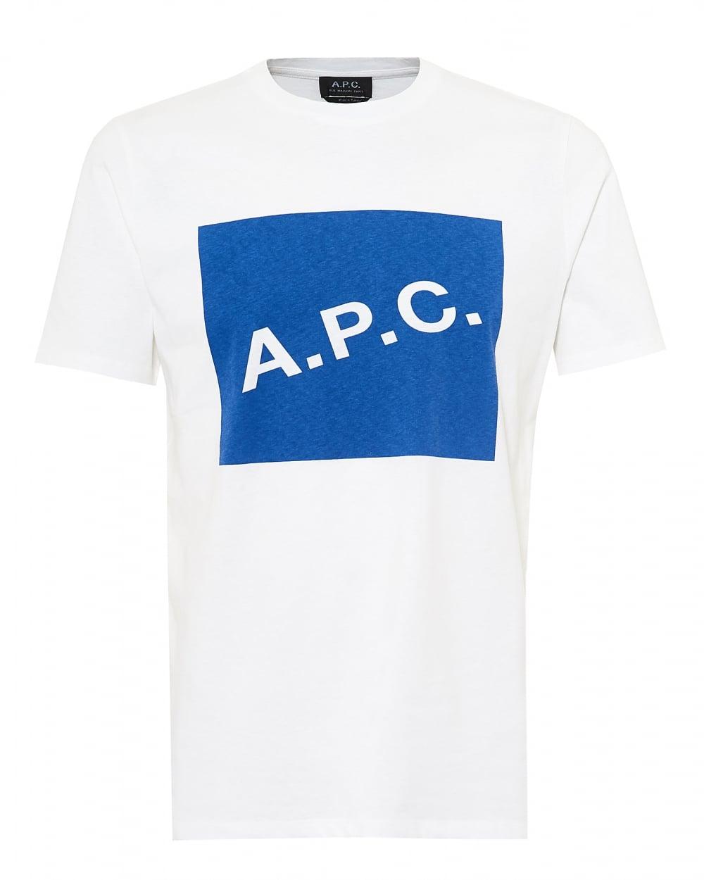 Blue and White Box Logo - A.P.C. Mens Kraft T Shirt, A.P.C. Box Logo White Tee