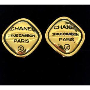 Chanel Paris Logo - Authentic CHANEL Vintage Earring Clip Gold Paris Logo CC Coco USED ...
