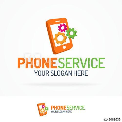 Phone Service Logo - Phone service logo set with silhouette phone and gears color style ...