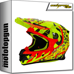 Yellow and Red L Logo - SCORPION HELMET OFF ROAD VX 21 AIR FURIO NEON YELLOW BLACK RED L