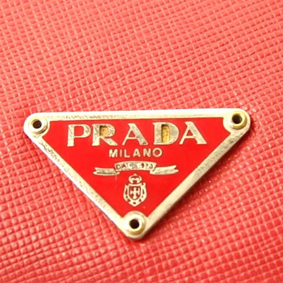 Prada Triangle Logo - Prada Red Triangle Logo Saffiano Long Purse Clutch Pvc Leather